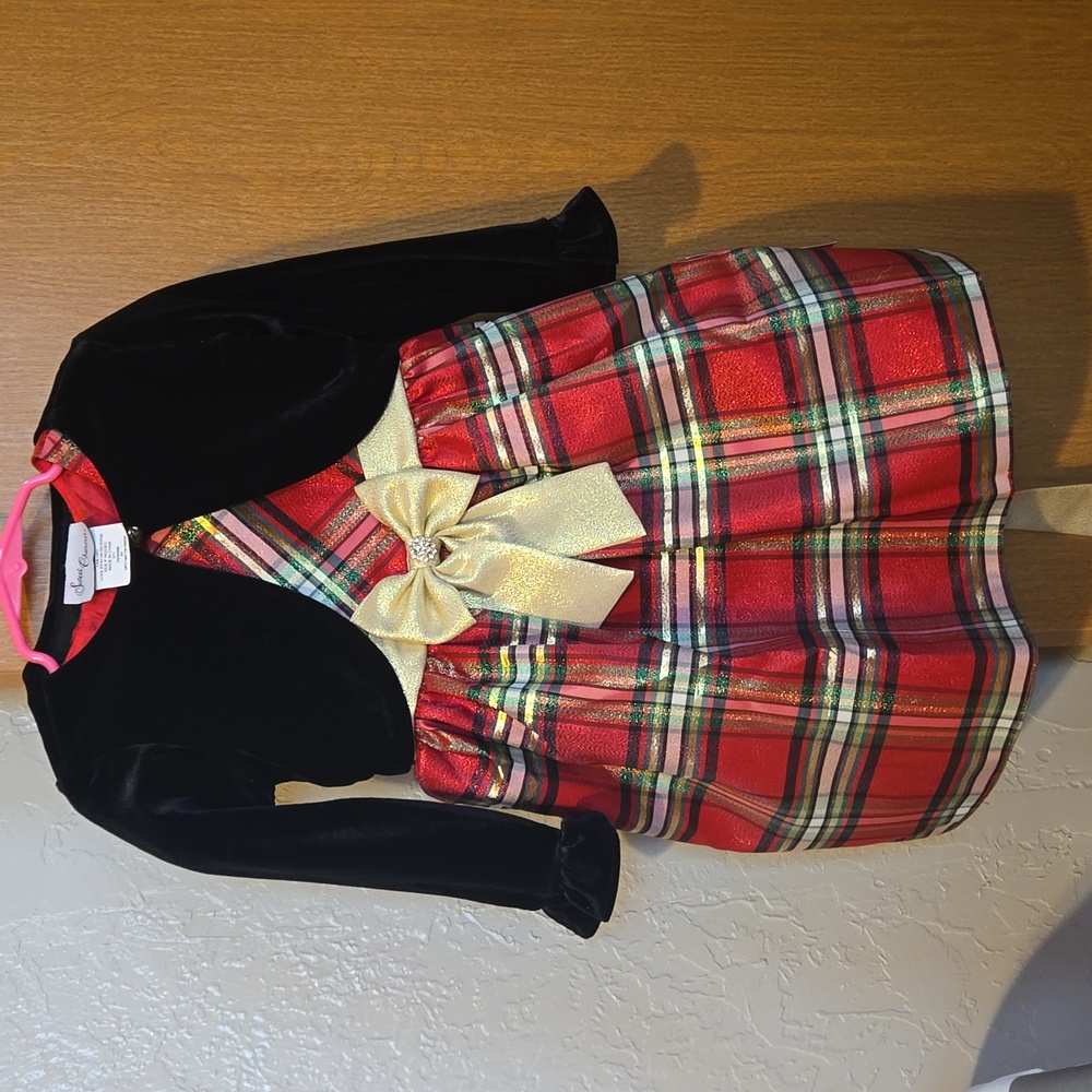 NWT Sweet Charmers Toddler Girls Plaid Christmas Dress w/cardigan